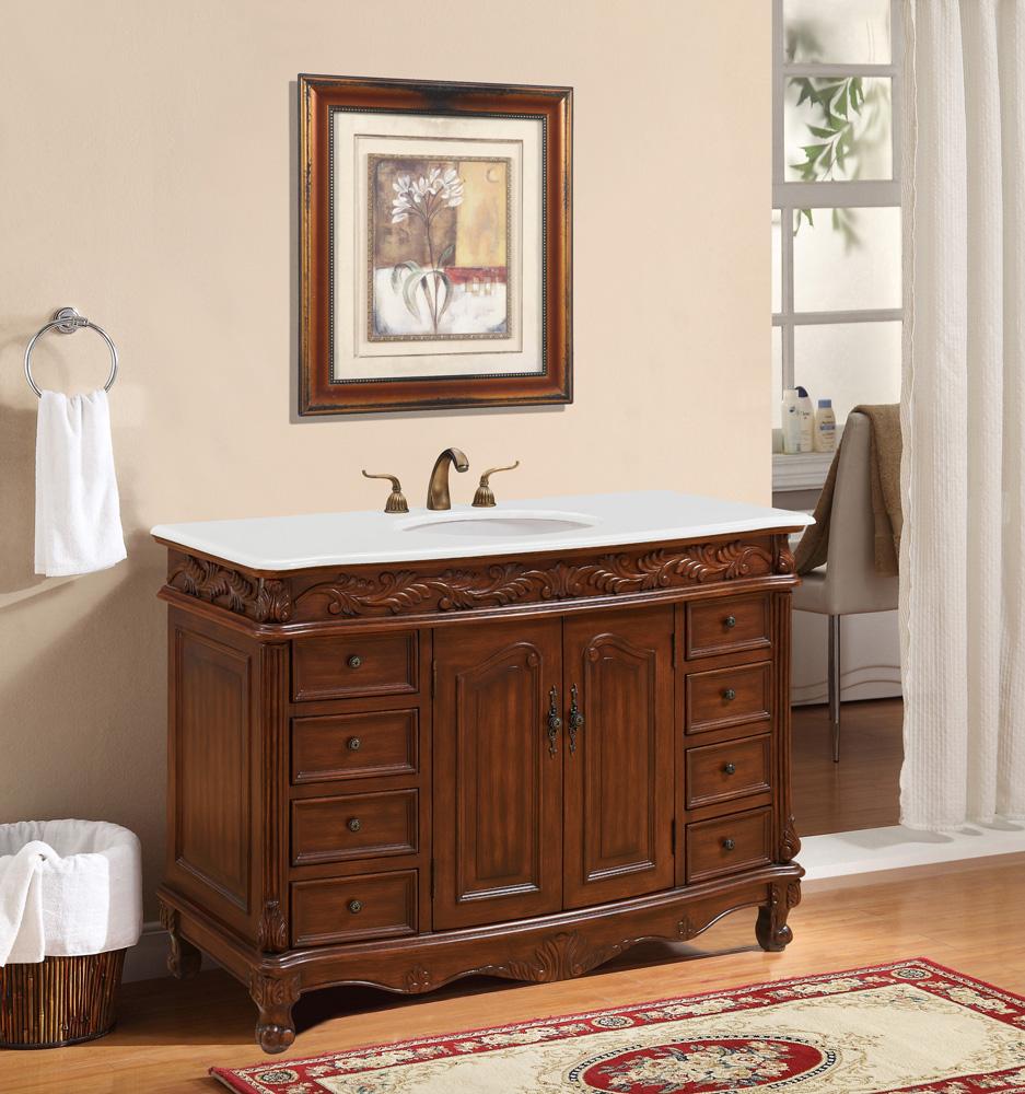 Elegant Furniture & Lighting - Bordeaux 48 inch Single Bathroom vanity in Teak Color with ivory white engineered marble - VF-1040-VW veiw 2