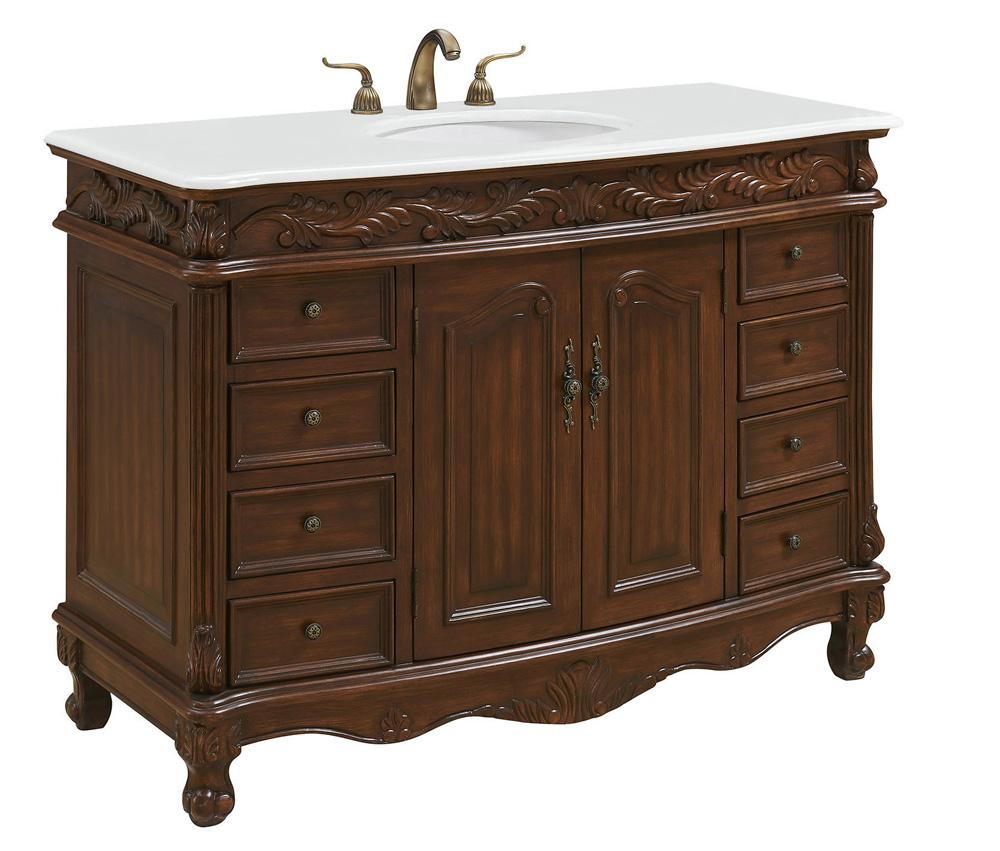 Elegant Furniture & Lighting - Bordeaux 48 inch Single Bathroom vanity in Teak Color with ivory white engineered marble - VF-1040-VW veiw 3