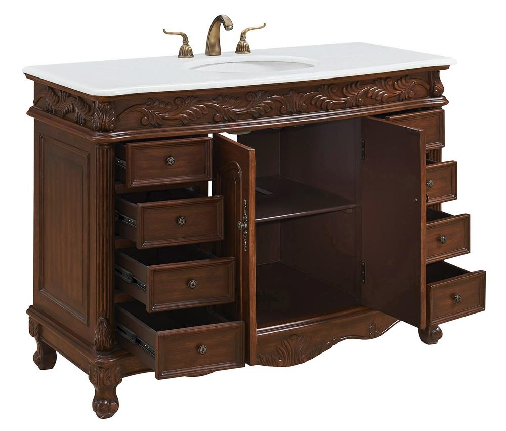 Elegant Furniture & Lighting - Bordeaux 48 inch Single Bathroom vanity in Teak Color with ivory white engineered marble - VF-1040-VW veiw 4
