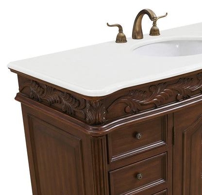 Elegant Furniture & Lighting - Bordeaux 48 inch Single Bathroom vanity in Teak Color with ivory white engineered marble - VF-1040-VW veiw 6