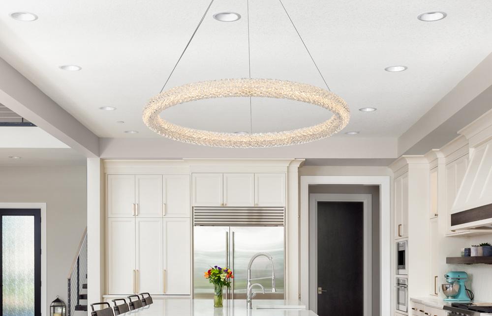 Elegant Furniture & Lighting - Bowen 32 inch Adjustable LED Chandelier in Satin Gold - 3800D31SG veiw 2