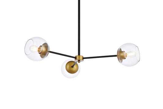 Elegant Furniture & Lighting - Briggs 32 inch pendant in black and brass with clear shade - LD646D32BRK veiw 1