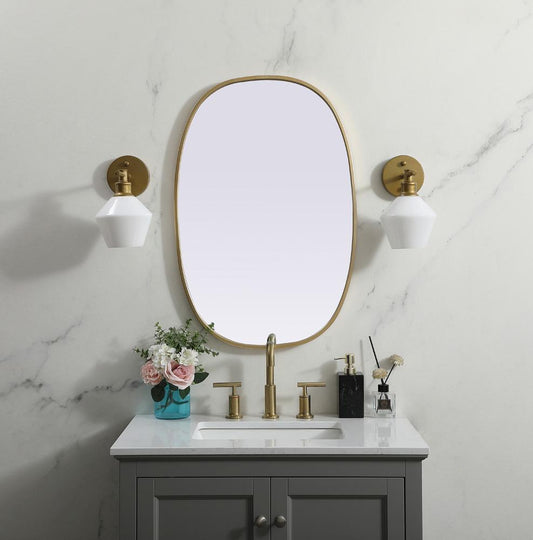 Elegant Furniture & Lighting - Brynn Metal Frame Oval Mirror 20x30 Inch in Brass - MR2B2030BRS veiw 2
