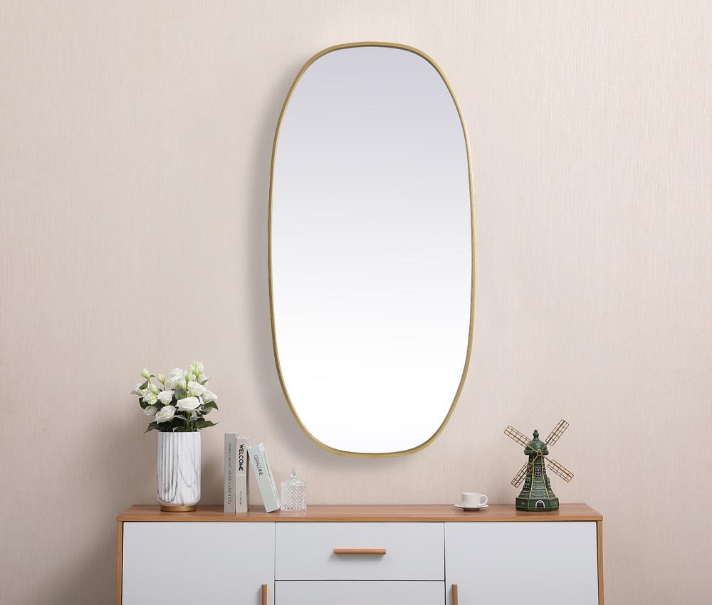 Elegant Furniture & Lighting - Brynn Metal Frame Oval Mirror 24x48 Inch in Brass - MR2B2448BRS veiw 4