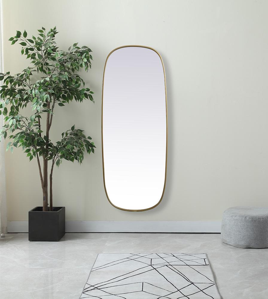 Elegant Furniture & Lighting - Brynn Metal Frame Oval Mirror 24x60 Inch in Brass - MR2B2460BRS veiw 2