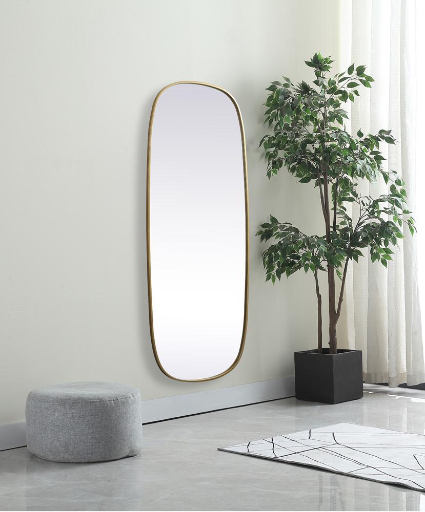 Elegant Furniture & Lighting - Brynn Metal Frame Oval Mirror 24x60 Inch in Brass - MR2B2460BRS veiw 3