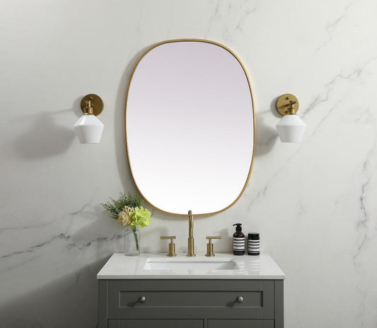 Elegant Furniture & Lighting - Brynn Metal Frame Oval Mirror 27x36 Inch in Brass - MR2B2736BRS veiw 2