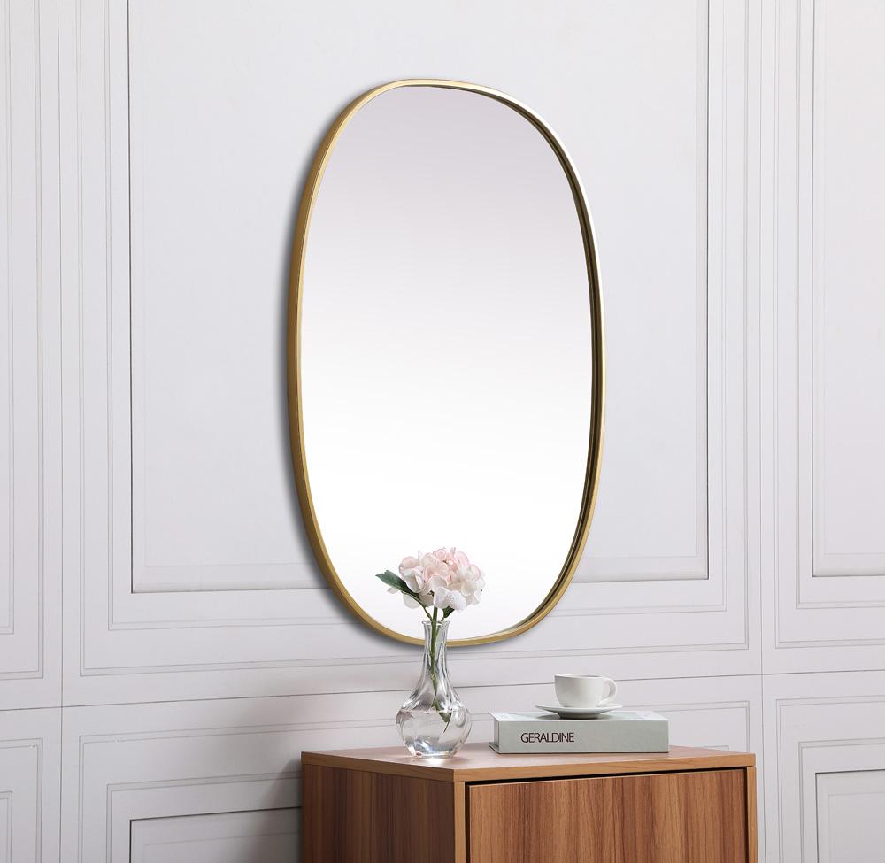 Elegant Furniture & Lighting - Brynn Metal Frame Oval Mirror 27x36 Inch in Brass - MR2B2736BRS veiw 5