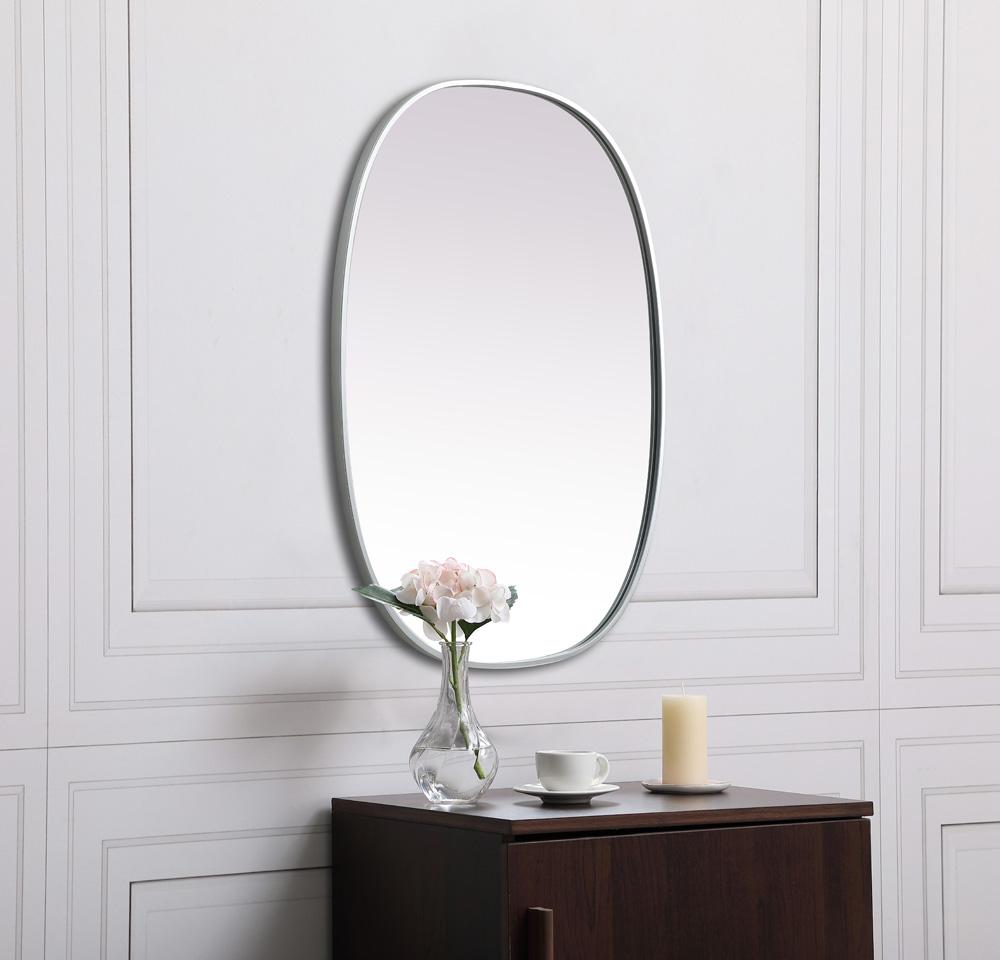 Elegant Furniture & Lighting - Brynn Metal Frame Oval Mirror 27x36 Inch in Silver - MR2B2736SIL veiw 5
