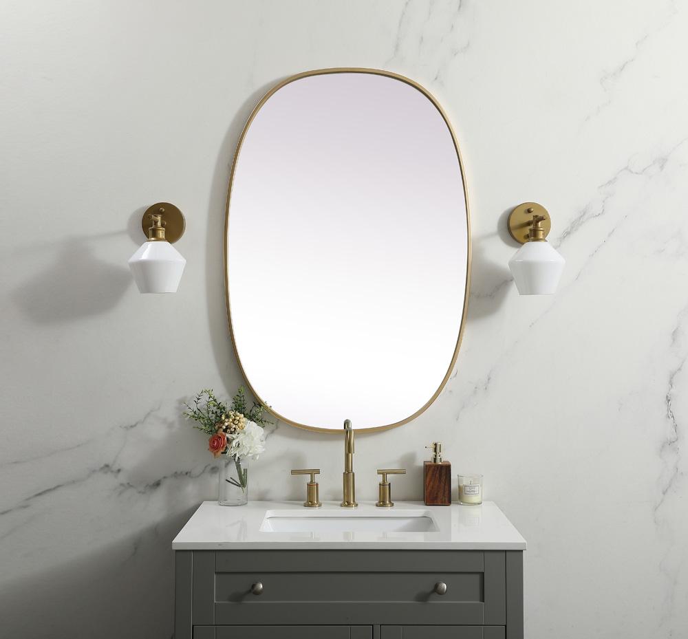 Elegant Furniture & Lighting - Brynn Metal Frame Oval Mirror 27x40 Inch in Brass - MR2B2740BRS veiw 2
