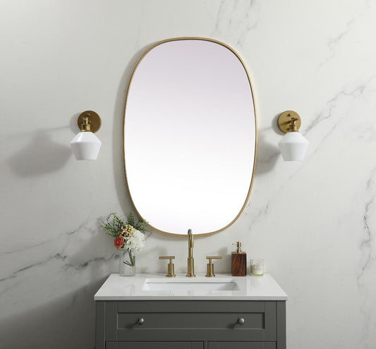 Elegant Furniture & Lighting - Brynn Metal Frame Oval Mirror 27x40 Inch in Brass - MR2B2740BRS veiw 2