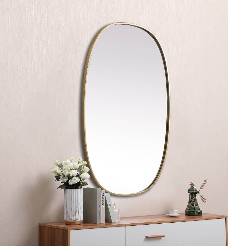 Elegant Furniture & Lighting - Brynn Metal Frame Oval Mirror 27x40 Inch in Brass - MR2B2740BRS veiw 5