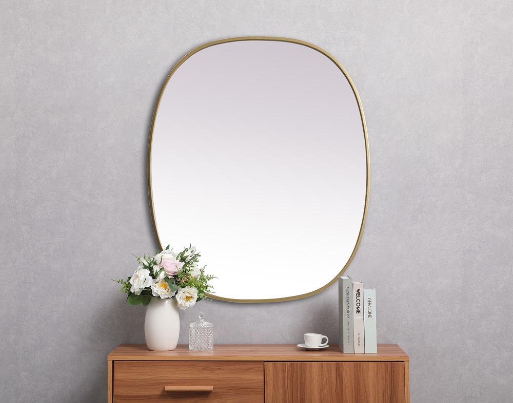 Elegant Furniture & Lighting - Brynn Metal Frame Oval Mirror 30x36 Inch in Brass - MR2B3036BRS veiw 4