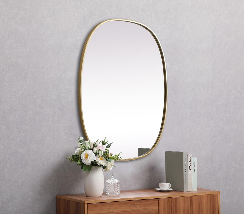 Elegant Furniture & Lighting - Brynn Metal Frame Oval Mirror 30x36 Inch in Brass - MR2B3036BRS veiw 5