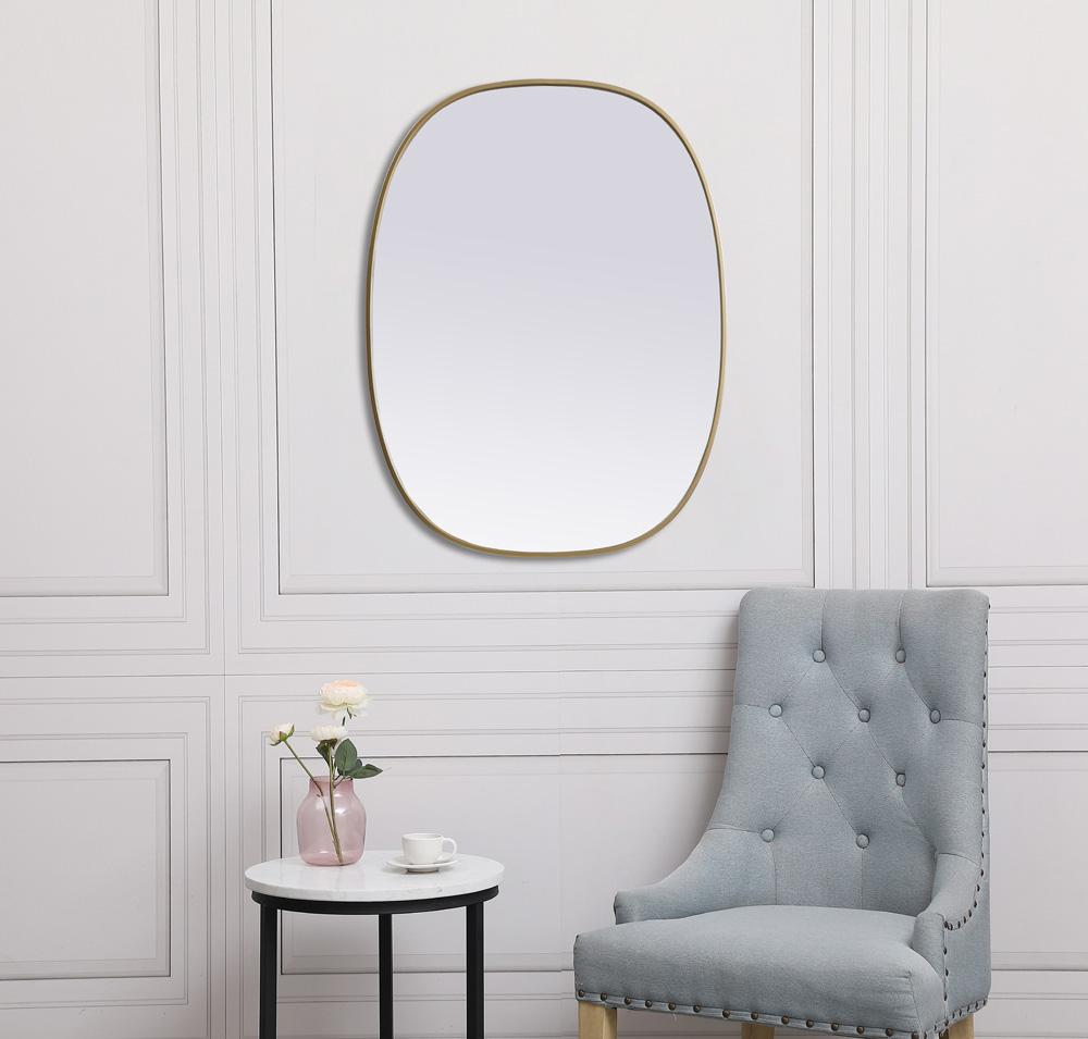 Elegant Furniture & Lighting - Brynn Metal Frame Oval Mirror 30x40 Inch in Brass - MR2B3040BRS veiw 4