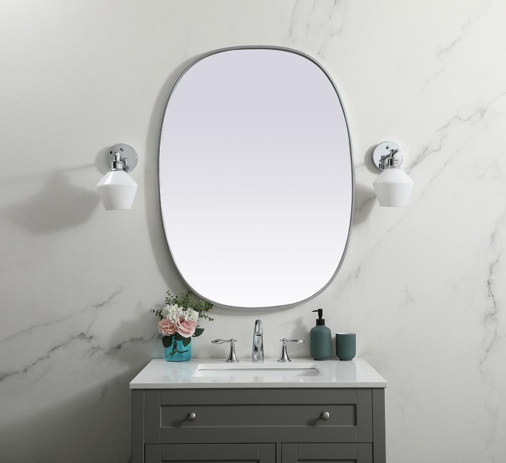 Elegant Furniture & Lighting - Brynn Metal Frame Oval Mirror 30x40 Inch in Silver - MR2B3040SIL veiw 2