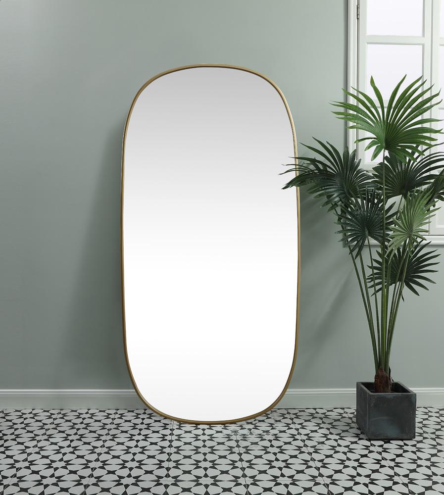 Elegant Furniture & Lighting - Brynn Metal Frame Oval Mirror 30x60 Inch in Brass - MR2B3060BRS veiw 4