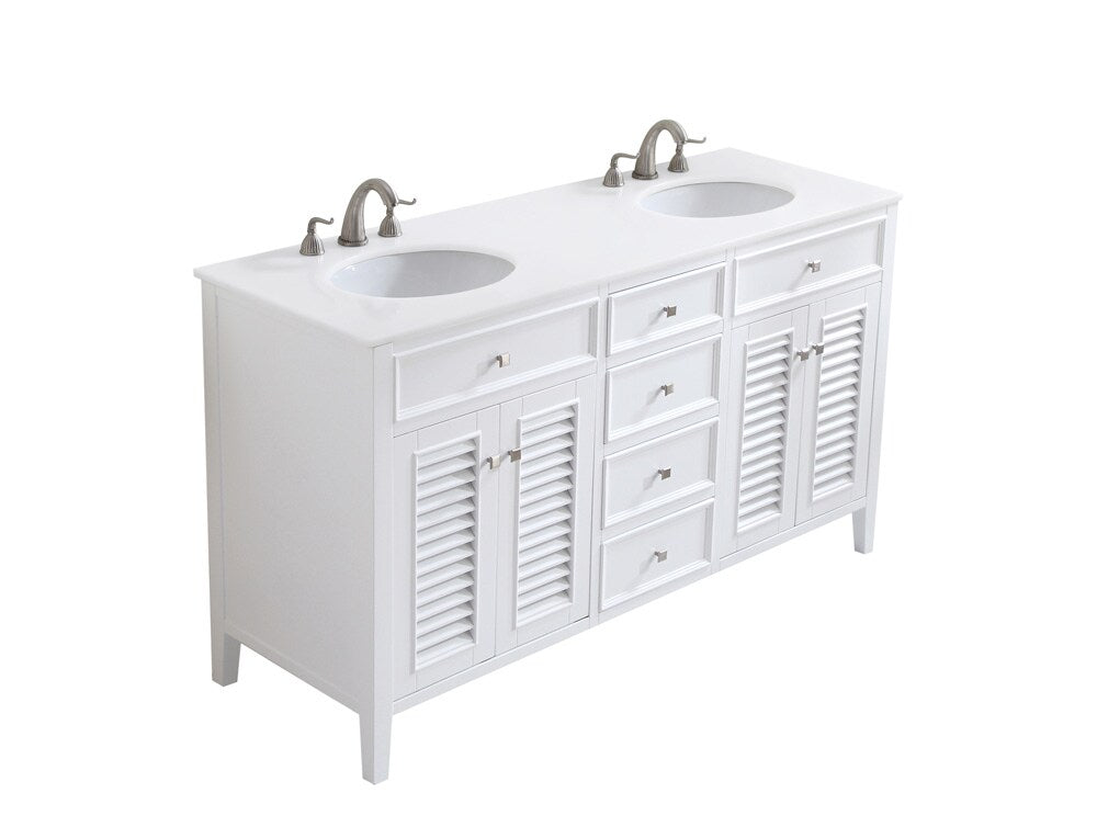 Elegant Furniture & Lighting - Cape Cod 60 inch Double Bathroom vanity in White with ivory white engineered marble - VF-1042-VW veiw 1