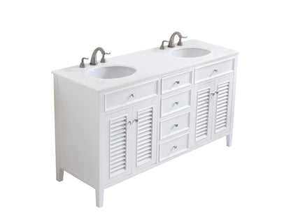 Elegant Furniture & Lighting - Cape Cod 60 inch Double Bathroom vanity in White with ivory white engineered marble - VF-1042-VW veiw 1
