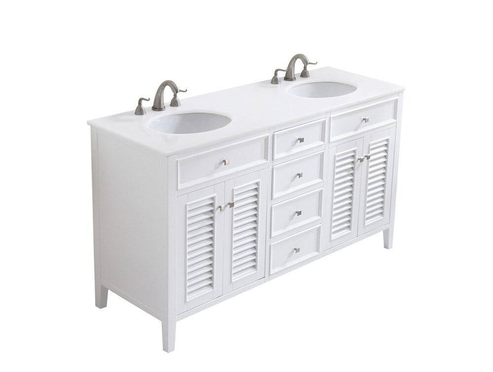 Elegant Furniture & Lighting - Cape Cod 60 inch Double Bathroom vanity in White with ivory white engineered marble - VF-1042-VW veiw 3