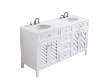Elegant Furniture & Lighting - Cape Cod 60 inch Double Bathroom vanity in White with ivory white engineered marble - VF-1042-VW veiw 3