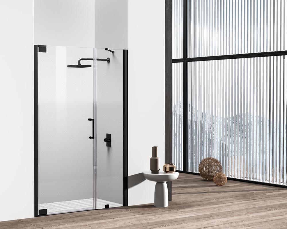 Elegant Furniture & Lighting - Carson Semi-frameless hinged shower door 48 x 72 Matte Black - SD404-4872MBK veiw 3