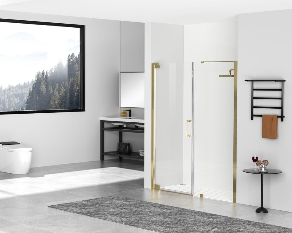Elegant Furniture & Lighting - Carson Semi-frameless hinged shower door 60 x 72 Brushed Gold - SD404-6072BGD veiw 3