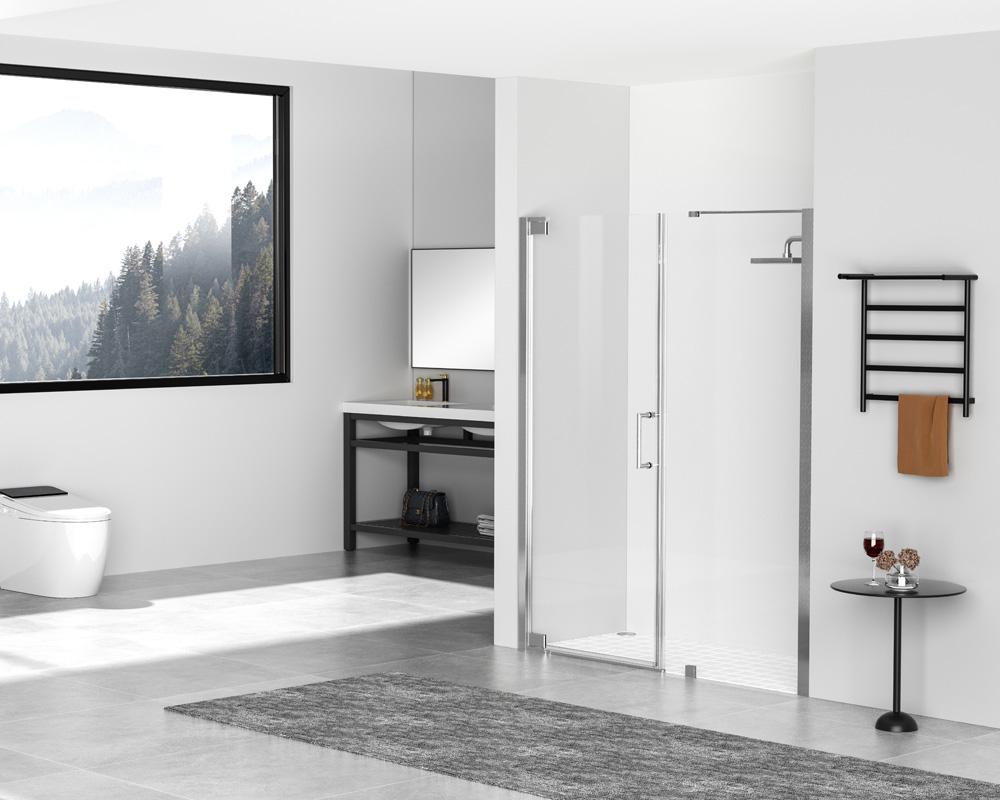 Elegant Furniture & Lighting - Carson Semi-frameless hinged shower door 60 x 72 Brushed Nickel - SD404-6072BNK veiw 4