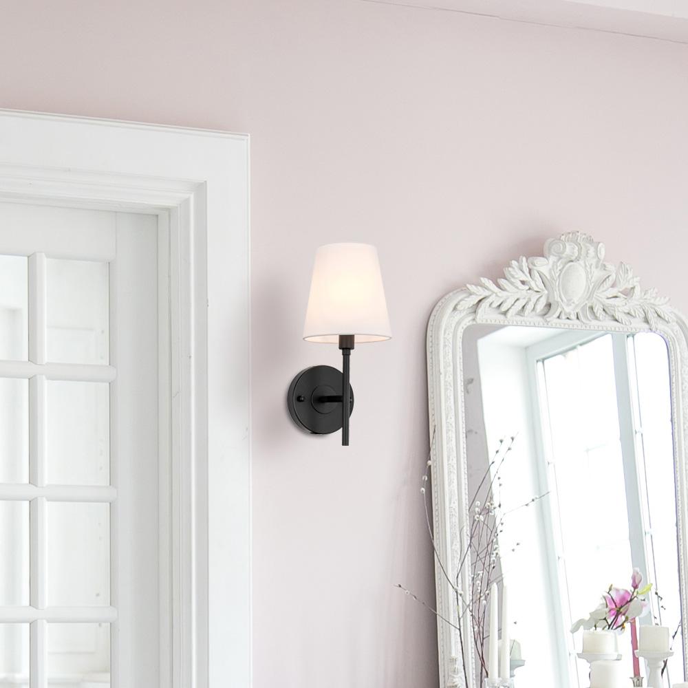 Elegant Furniture & Lighting - Cason 1 light Black and White shade wall sconce - LD6183BK veiw 2