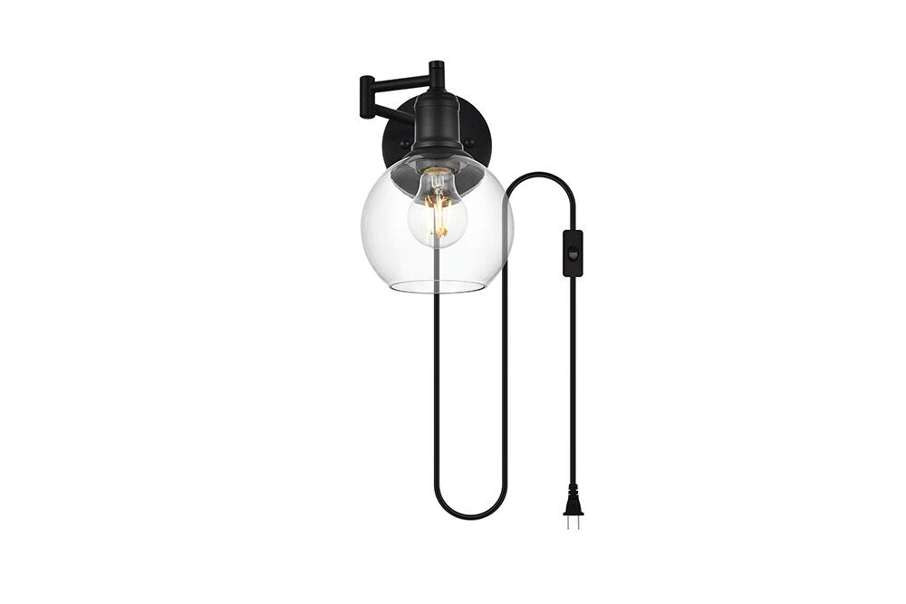 Elegant Furniture & Lighting - Caspian 1 light Black and Clear swing arm plug in wall sconce - LD7332W6BLK veiw 1