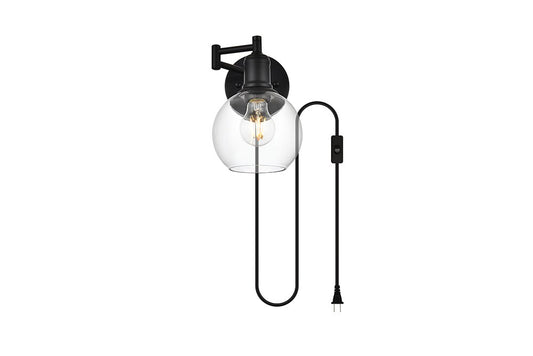 Elegant Furniture & Lighting - Caspian 1 light Black and Clear swing arm plug in wall sconce - LD7332W6BLK veiw 1