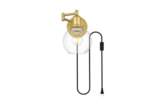 Elegant Furniture & Lighting - Caspian 1 light Brass and Clear swing arm plug in wall sconce - LD7332W6BRA veiw 1