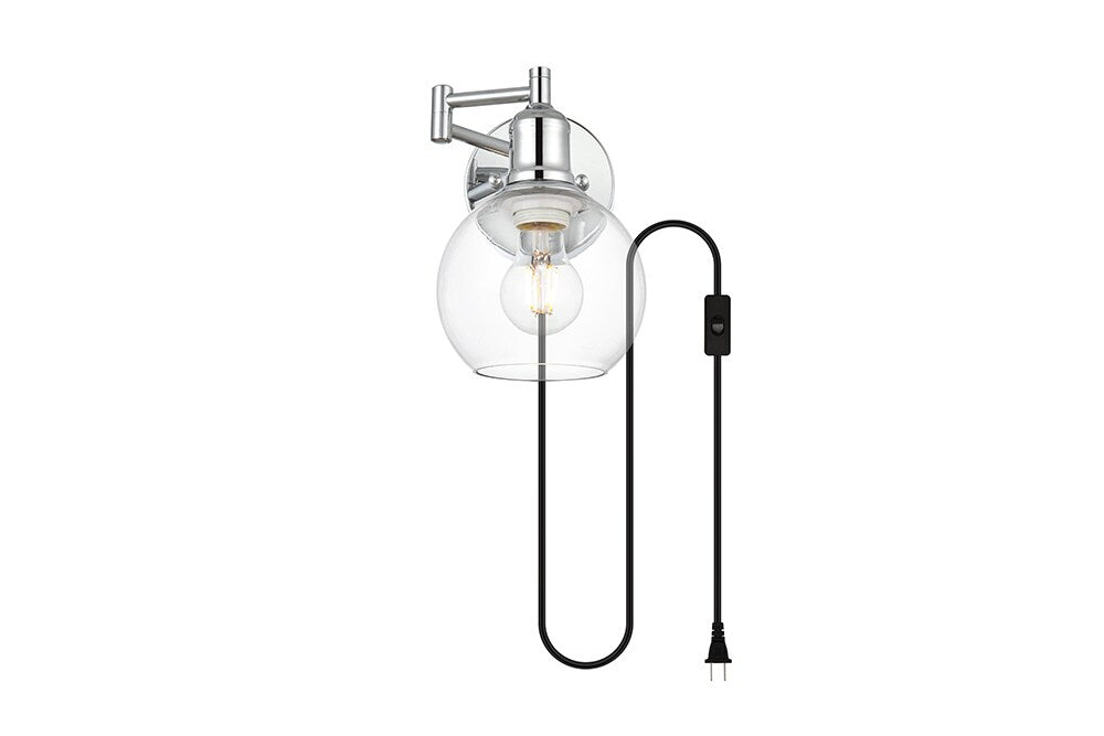 Elegant Furniture & Lighting - Caspian 1 light Chrome and Clear swing arm plug in wall sconce - LD7332W6CH veiw 1