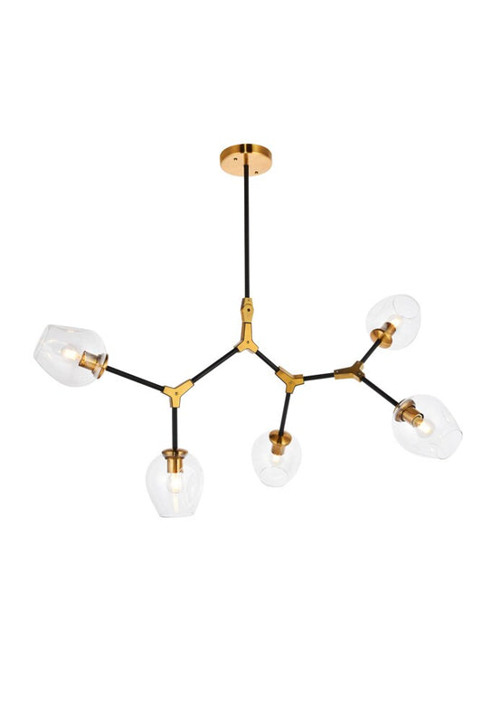 Elegant Furniture & Lighting - Cavoli 5 light in Light Antique Brass and Flat Black Pendant - 1712D42LAB veiw 1