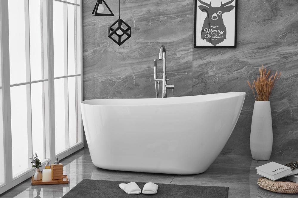 Elegant Furniture & Lighting - Chantal 59 inch soaking Single slipper bathtub in glossy white - BT10859GW veiw 2