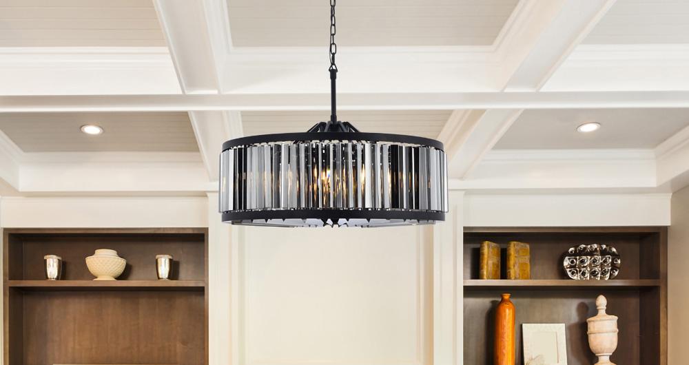 Elegant Furniture & Lighting - Chelsea 10 light Matte Black Chandelier Silver Shade (Grey) Royal Cut Crystal - 1203D35MB-SS/RC veiw 1
