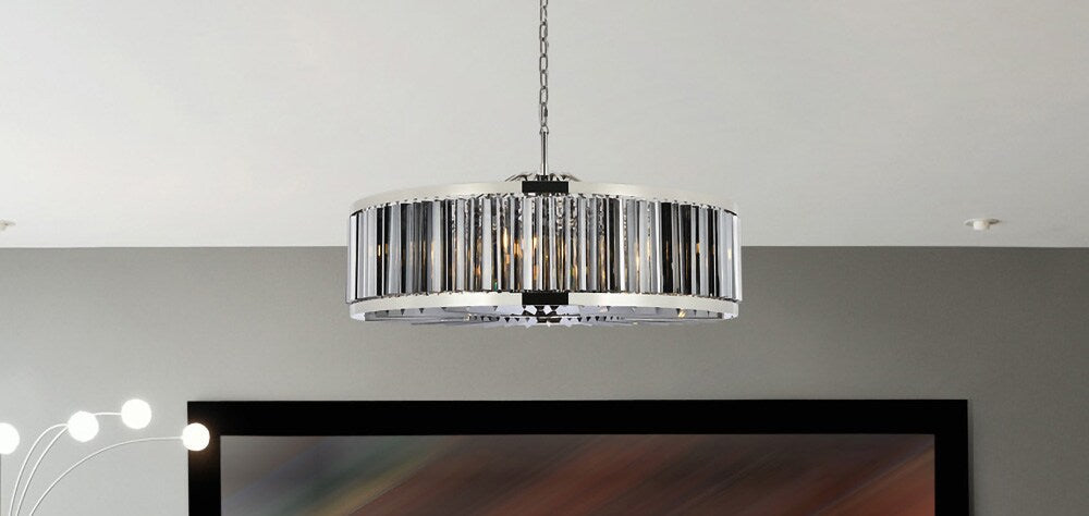 Elegant Furniture & Lighting - Chelsea 10 light polished nickel Chandelier Silver Shade (Grey) Royal Cut Crystal - 1203G43PN-SS/RC veiw 1