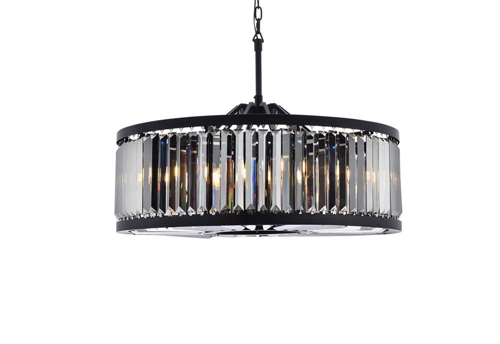 Elegant Furniture & Lighting - Chelsea 10 light Matte Black Chandelier Silver Shade (Grey) Royal Cut Crystal - 1233D35MB-SS/RC veiw 1