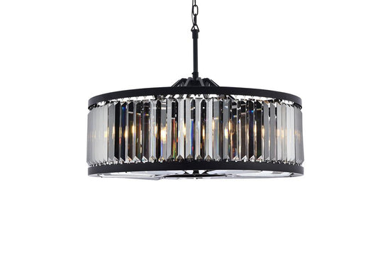 Elegant Furniture & Lighting - Chelsea 10 light Matte Black Chandelier Silver Shade (Grey) Royal Cut Crystal - 1233D35MB-SS/RC veiw 1