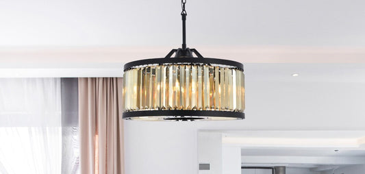 Elegant Furniture & Lighting - Chelsea 8 light Matte Black Chandelier Golden Teak (Smoky) Royal Cut Crystal - 1233D28MB-GT/RC veiw 1