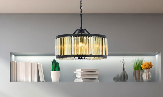 Elegant Furniture & Lighting - Chelsea 8 light Matte Black Chandelier Golden Teak (Smoky) Royal Cut Crystal - 1203D28MB-GT/RC veiw 1