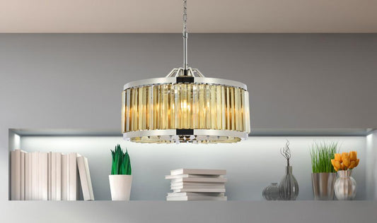 Elegant Furniture & Lighting - Chelsea 8 light polished nickel Chandelier Golden Teak (Smoky) Royal Cut Crystal - 1203D28PN-GT/RC veiw 1