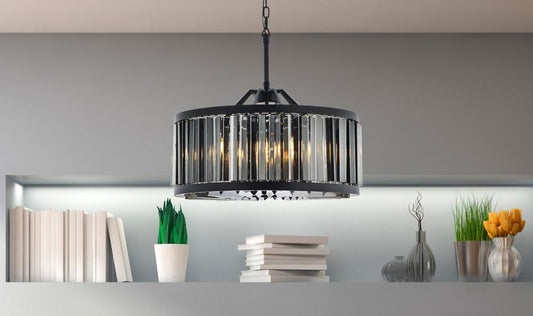 Elegant Furniture & Lighting - Chelsea 8 light Matte Black Chandelier Silver Shade (Grey) Royal Cut Crystal - 1203D28MB-SS/RC veiw 1