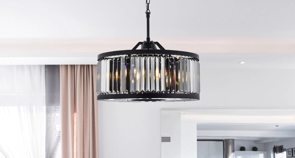 Elegant Furniture & Lighting - Chelsea 8 light Matte Black Chandelier Silver Shade (Grey) Royal Cut Crystal - 1233D28MB-SS/RC