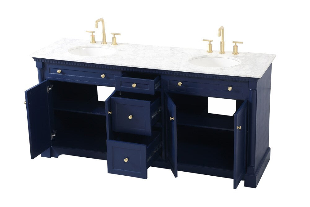 Elegant Furniture & Lighting - Clarence 72 inch double bathroom vanity in Blue - VF53072DBL veiw 16
