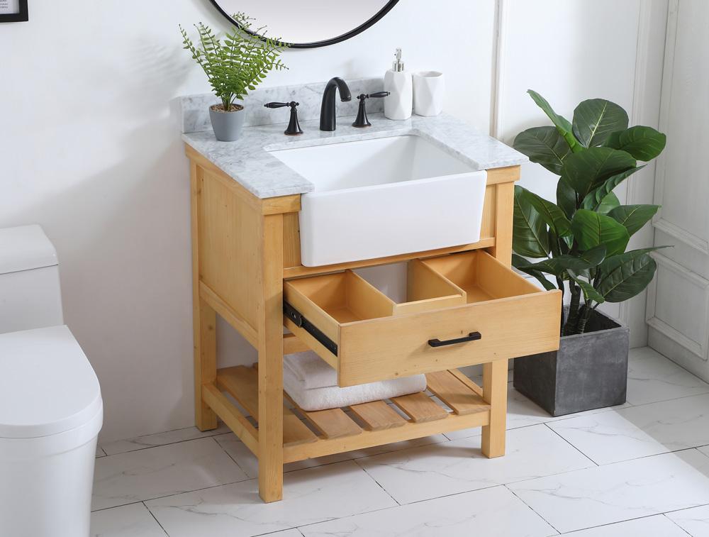 Elegant Furniture & Lighting - Clement 30 inch Single bathroom vanity in natural wood with backsplash - VF60130NW-BS veiw 4