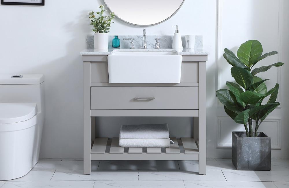 Elegant Furniture & Lighting - Clement 36 inch Single bathroom vanity in grey with backsplash - VF60136GR-BS veiw 2