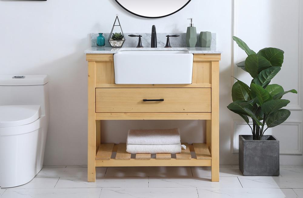 Elegant Furniture & Lighting - Clement 36 inch Single bathroom vanity in natural wood with backsplash - VF60136NW-BS veiw 2