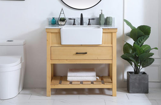 Elegant Furniture & Lighting - Clement 36 inch Single bathroom vanity in natural wood with backsplash - VF60136NW-BS veiw 2