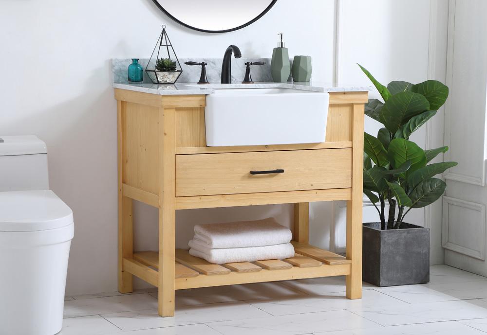 Elegant Furniture & Lighting - Clement 36 inch Single bathroom vanity in natural wood with backsplash - VF60136NW-BS veiw 3